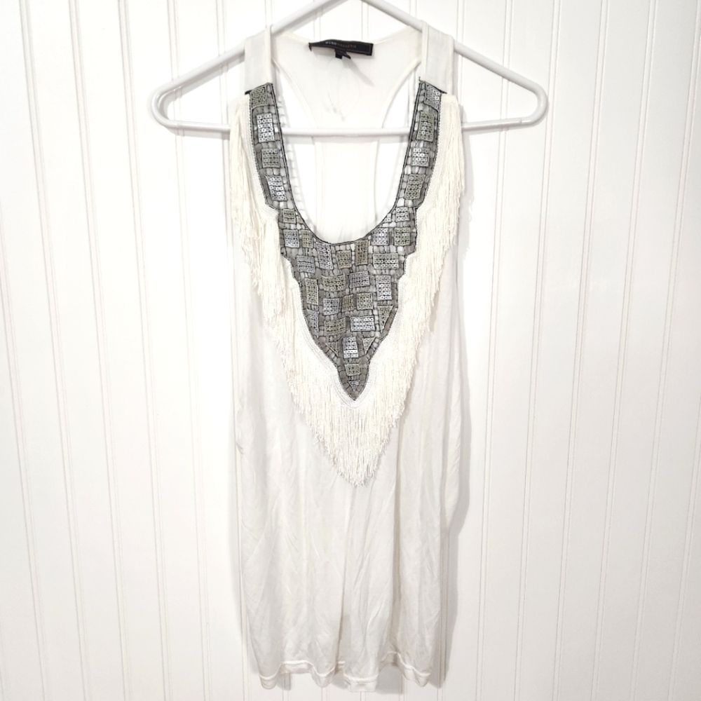 BCBGMaxazria | New Racerback Embroidered Fringe Tank Top White Small